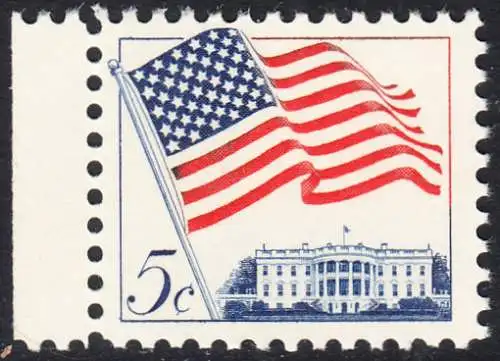 USA Michel 0838 / Scott 1208 postfrisch EINZELMARKE RAND links - Flagge und Weißes Haus