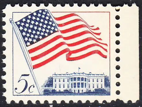 USA Michel 0838 / Scott 1208 postfrisch EINZELMARKE RAND rechts - Flagge und Weißes Haus
