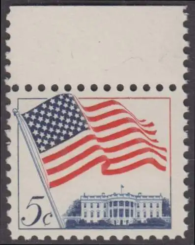 USA Michel 0838 / Scott 1208 postfrisch EINZELMARKE RAND oben - Flagge und Weißes Haus