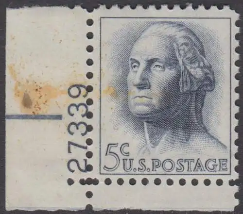 USA Michel 0817 / Scott 1213 postfrisch EINZELMARKE ECKRAND unten links m/ Platten-# 27339 (s.Scan!) - Berühmte Amerikaner: George Washington, 1. Präsident