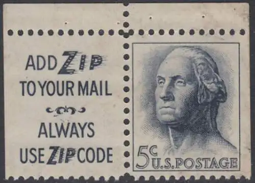 USA Michel 0817x / Scott 1213a postfrisch EINZELMARKE aus MH m/ ZIP-Tab links  - Berühmte Amerikaner: George Washington, 1. Präsident