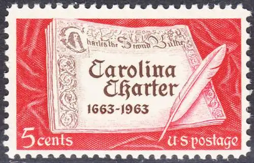 USA Michel 0839 / Scott 1230 postfrisch EINZELMARKE (a2) - 300 Jahre „Carolina Charter“