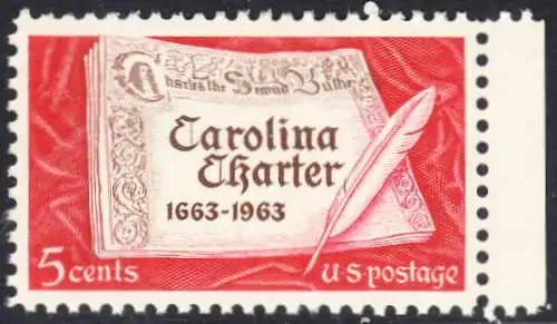 USA Michel 0839 / Scott 1230 postfrisch EINZELMARKE RAND rechts (a3) - 300 Jahre „Carolina Charter“