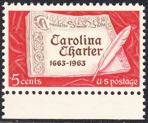 USA Michel 0839 / Scott 1230 postfrisch EINZELMARKE RAND unten (a2) - 300 Jahre „Carolina Charter“