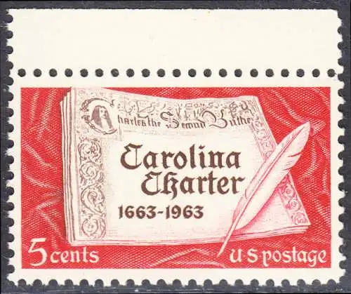 USA Michel 0839 / Scott 1230 postfrisch EINZELMARKE RAND oben - 300 Jahre „Carolina Charter“