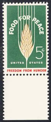 USA Michel 0841 / Scott 1231 postfrisch EINZELMARKE RAND unten (a3) - Kampf gegen den Hunger; Weizenähre