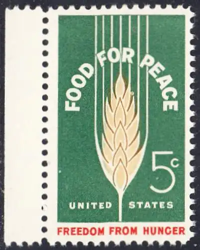 USA Michel 0841 / Scott 1231 postfrisch EINZELMARKE RAND links - Kampf gegen den Hunger; Weizenähre