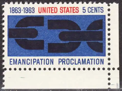 USA Michel 0846 / Scott 1233 postfrisch EINZELMARKE ECKRAND unten rechts (a2) - 100. Jahrestag der Verkündung der bürgerlichen Gleichstellung durch Abraham Lincoln