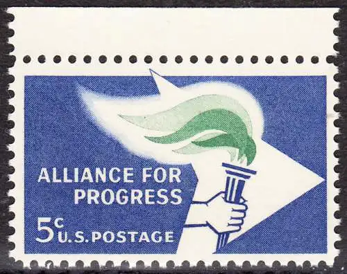 USA Michel 0847 / Scott 1234 postfrisch EINZELMARKE RAND oben - Bündnis für den Fortschritt