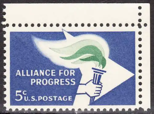 USA Michel 0847 / Scott 1234 postfrisch EINZELMARKE ECKRAND oben rechts - Bündnis für den Fortschritt