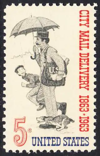 USA Michel 0851 / Scott 1238 postfrisch EINZELMARKE (a2) - 100 Jahre Postzustellung in den Städten; Postbote (19. Jh.) 