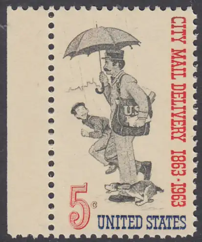 USA Michel 0851 / Scott 1238 postfrisch EINZELMARKE RAND links (a3) - 100 Jahre Postzustellung in den Städten; Postbote (19. Jh.) 