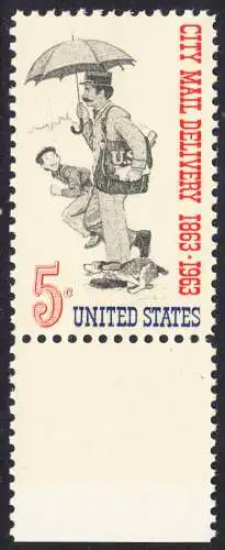 USA Michel 0851 / Scott 1238 postfrisch EINZELMARKE RAND unten - 100 Jahre Postzustellung in den Städten; Postbote (19. Jh.) 