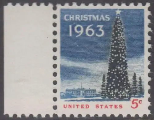 USA Michel 0853 / Scott 1240 postfrisch EINZELMARKE RAND links (a1) - Weihnachten: Weihnachtsbaum und Weißes Haus