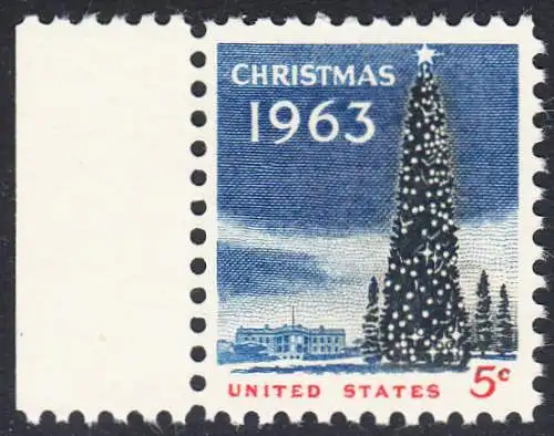 USA Michel 0853 / Scott 1240 postfrisch EINZELMARKE RAND links (a2) - Weihnachten: Weihnachtsbaum und Weißes Haus