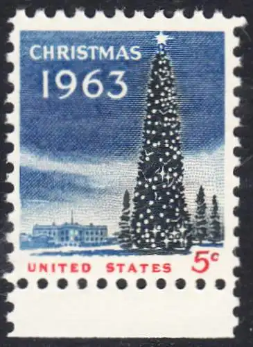USA Michel 0853 / Scott 1240 postfrisch EINZELMARKE RAND unten - Weihnachten: Weihnachtsbaum und Weißes Haus