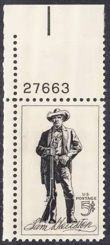 USA Michel 0855 / Scott 1242 postfrisch EINZELMARKE ECKRAND oben links m/Platten-# 27663 - Sam Houston, Sieger von San Jacinto, Präsident von Texas, US-Senator