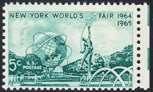 USA Michel 0857 / Scott 1244 postfrisch EINZELMARKE RAND rechts (a2) - Weltausstellung 1964/1965, New York