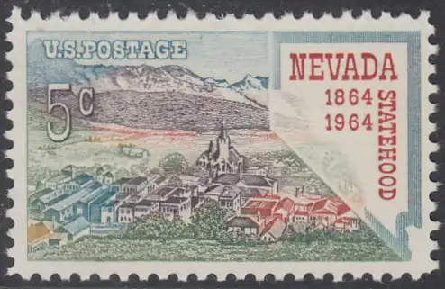 USA Michel 862 / Scott 1248 postfrisch EINZELMARKE (a4) - 100 Jahre Staat Nevada; Virginia City, Landkarte von Nevada