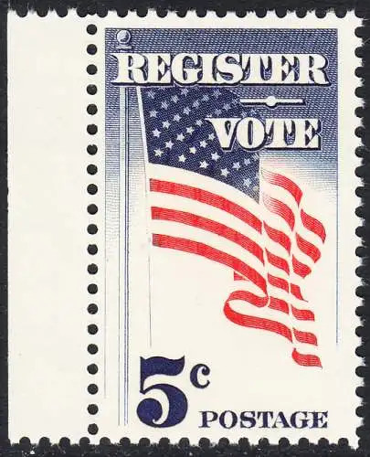 USA Michel 0863 / Scott 1249 postfrisch EINZELMARKE RAND links (a3) - Aufforderung zur Wahlbeteiligung; Flagge der USA