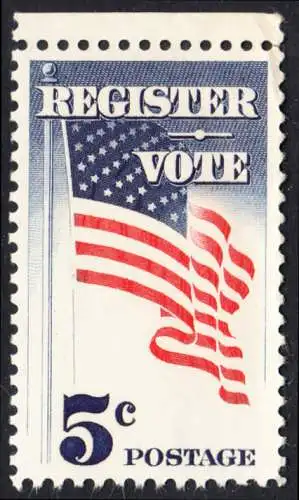 USA Michel 0863 / Scott 1249 postfrisch EINZELMARKE RAND oben (a1) - Aufforderung zur Wahlbeteiligung; Flagge der USA
