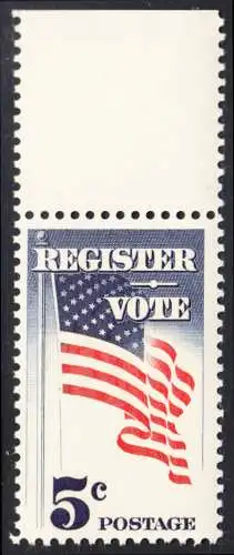 USA Michel 0863 / Scott 1249 postfrisch EINZELMARKE RAND oben (a2) - Aufforderung zur Wahlbeteiligung; Flagge der USA