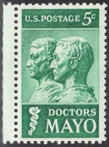 USA Michel 0865 / Scott 1251 postfrisch EINZELMARKE RAND links (a2) - 25. Todestag der Brüder Mayo; Ärzte und Gründer der Mayo-Klinik in Rochester