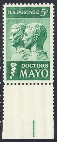 USA Michel 0865 / Scott 1251 postfrisch EINZELMARKE RAND unten - 25. Todestag der Brüder Mayo; Ärzte und Gründer der Mayo-Klinik in Rochester
