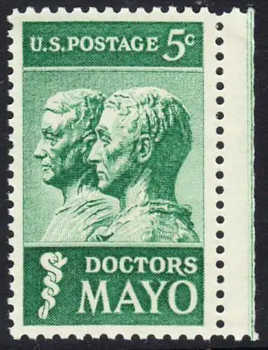 USA Michel 0865 / Scott 1251 postfrisch EINZELMARKE RAND rechts - 25. Todestag der Brüder Mayo; Ärzte und Gründer der Mayo-Klinik in Rochester