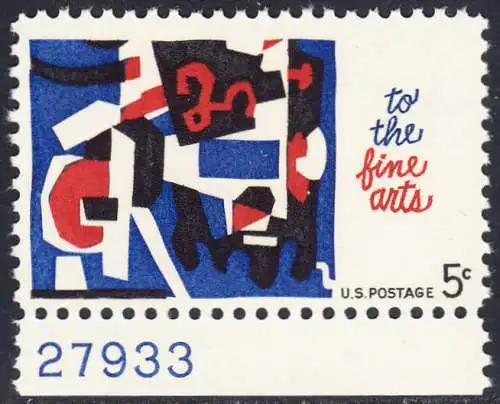 USA Michel 0874 / Scott 1259 postfrisch EINZELMARKE RAND unten m/ Platten-# 27922 - Schöne Künste: Melange of Squiggles; Lithographie von Stuart Davis 