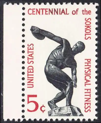 USA Michel 0877 / Scott 1262 postfrisch EINZELMARKE RAND links - Sokol (Sport-)vereinigung in Amerika; Diskobol
