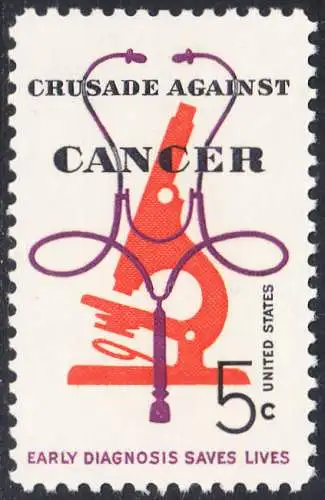 USA Michel 0878 / Scott 1263 postfrisch EINZELMARKE (a2) - Krebsbekämpfung; Mikroskop und Stethoskop 