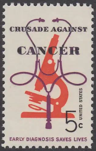 USA Michel 0878 / Scott 1263 postfrisch EINZELMARKE (a4) - Krebsbekämpfung; Mikroskop und Stethoskop 