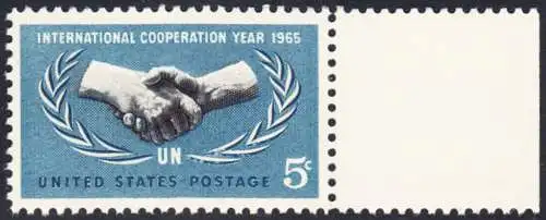 USA Michel 0882 / Scott 1266 postfrisch EINZELMARKE RAND rechts (a2) - Jahr der internationalen Zusammenarbeit, 20 Jahre Vereinte Nationen (UNO)