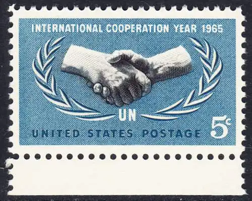 USA Michel 0882 / Scott 1266 postfrisch EINZELMARKE RAND unten - Jahr der internationalen Zusammenarbeit, 20 Jahre Vereinte Nationen (UNO)