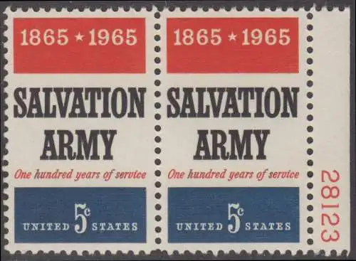 USA Michel 0883 / Scott 1267 postfrisch horiz.PAAR RAND rechts m/ Platten-# 28123 - 100 Jahre Heilsarmee