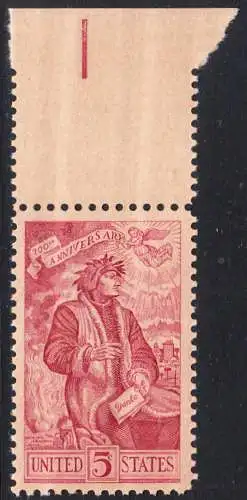 USA Michel 0884 / Scott 1268 postfrisch EINZELMARKE RAND oben (a2) - Geburtstag von Dante Alighieri, italienischer Dichter