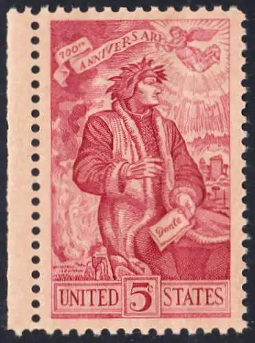 USA Michel 0884 / Scott 1268 postfrisch EINZELMARKE RAND links - Geburtstag von Dante Alighieri, italienischer Dichter