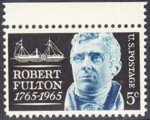 USA Michel 0886 / Scott 1270 postfrisch EINZELMARKE RAND oben (a2) - Robert Fulton, Erbauer des ersten dampfgetriebenen Handelsschiffes „Clermont“ 