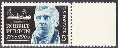 USA Michel 0886 / Scott 1270 postfrisch EINZELMARKE RAND rechts - Robert Fulton, Erbauer des ersten dampfgetriebenen Handelsschiffes „Clermont“ 