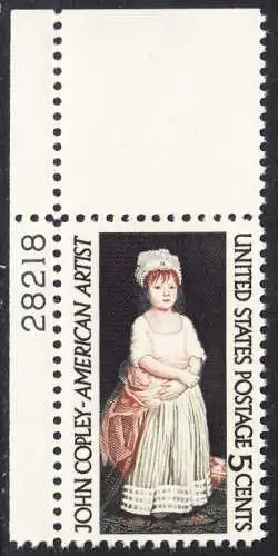 USA Michel 0889 / Scott 1273 postfrisch EINZELMARKE ECKRAND oben links m/Platten-# 28218 - John Singleton Copley, Maler