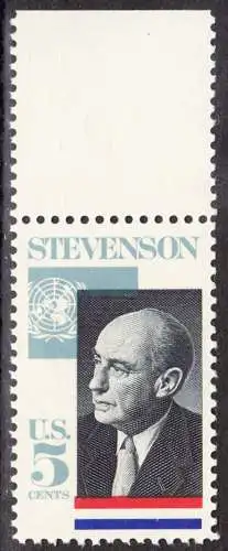 USA Michel 0891 / Scott 1275 postfrisch EINZELMARKE RAND oben (a2) - Adlai Ewing Stevenson, Politiker