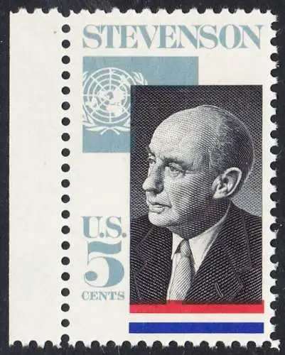 USA Michel 0891 / Scott 1275 postfrisch EINZELMARKE RAND links (a1) - Adlai Ewing Stevenson, Politiker