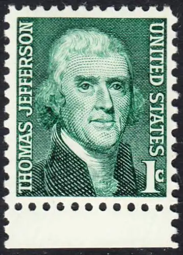 USA Michel 0940 / Scott 1278 postfrisch EINZELMARKE RAND unten (a3) - Berühmte Amerikaner: Thomas Jefferson, 3. Präsident