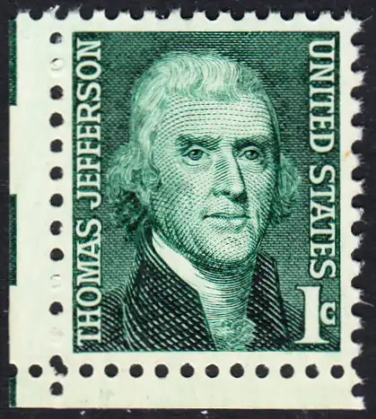 USA Michel 0940 / Scott 1278 postfrisch EINZELMARKE ECKRAND unten links - Berühmte Amerikaner: Thomas Jefferson, 3. Präsident