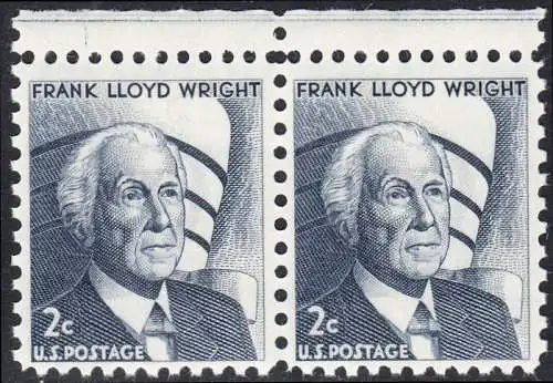 USA Michel 0902 / Scott 1280 postfrisch horiz.PAAR RÄNDER oben - Berühmte Amerikaner: Frank Lloyd Wright, Architekt
