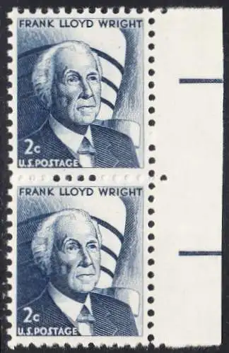 USA Michel 0902 / Scott 1280 postfrisch vert.PAAR RÄNDER rechts - Berühmte Amerikaner: Frank Lloyd Wright, Architekt