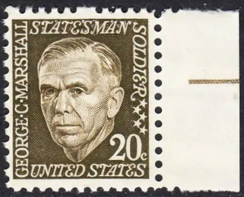 USA Michel 0935 / Scott 1289 postfrisch EINZELMARKE RAND rechts - Berühmte Amerikaner: George Catlett Marshall, General und Politiker