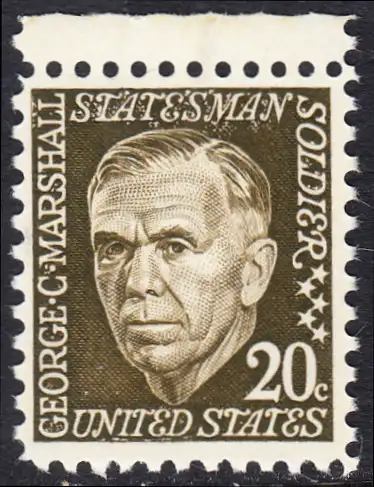 USA Michel 0935 / Scott 1289 postfrisch EINZELMARKE RAND oben - Berühmte Amerikaner: George Catlett Marshall, General und Politiker