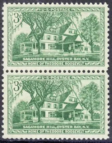 USA Michel 0643 / Scott 1023 postfrisch vert.PAAR - Sagamore Hill, Wohnsitz von Theodore Roosevelt in Oyster Bay, NY